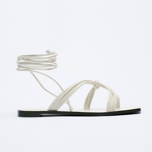 Zara* Tied Flat Sandals White - Picture 2 of 5